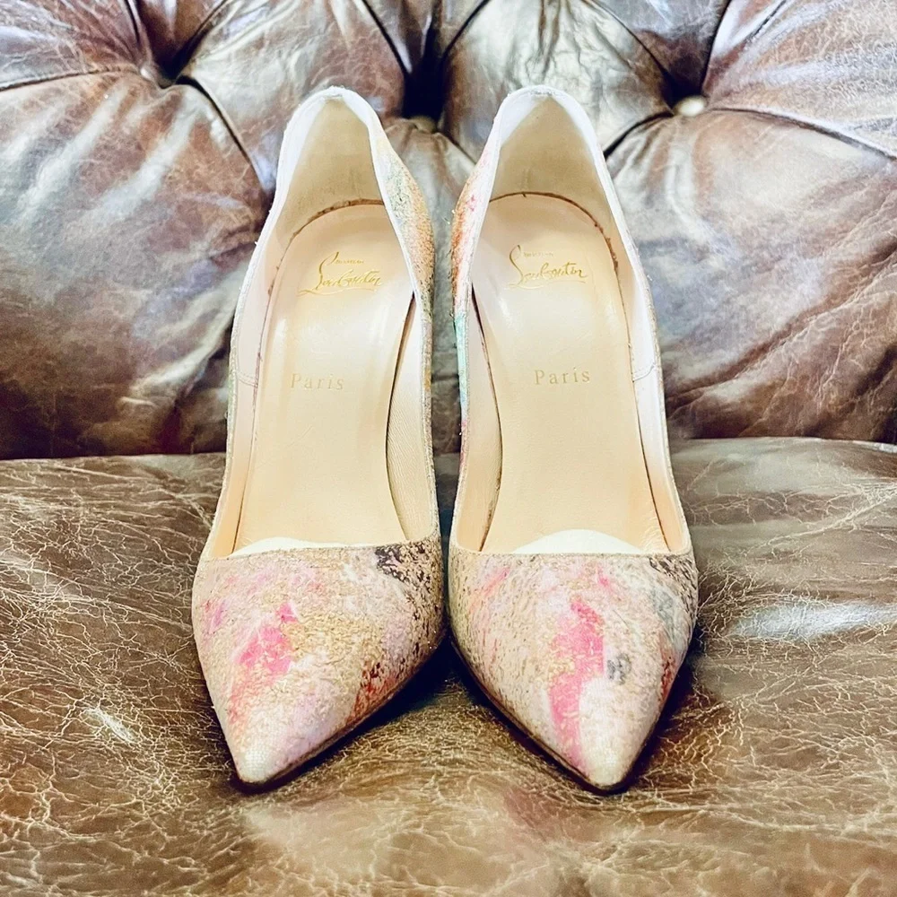 Christian Louboutin So Kate, Multicolor Abstract Cork Glitter Pumps, EU39